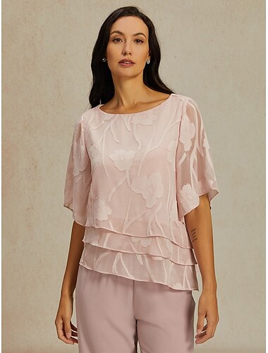  Damen Spitzenbluse Bluse Elegante Oberteile Chiffon Tops Einfarbig Blumen Grafik Elegant Stilvoll Basic Halbarm Flattrige Ärmel U-Boot-Ausschnitt Normale Oberteile Hochzeitsgast Arbeit Täglich