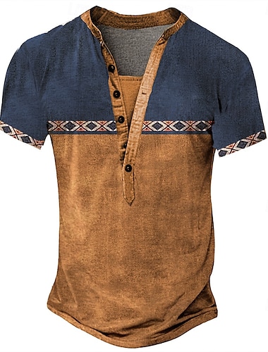  Herr Stam T-shirt Henleytröja T-shirts Kortärmad Vintage Designer Grundläggande Utomhus Ledigt Dagligen Sommar Mörkbrun Svart Grön Blå Ljusgrå Henley Henley T-shirt