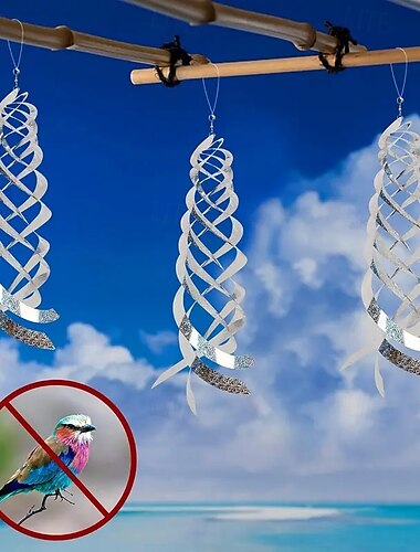  sprankelende vogelwerende spiraalreflector - zilveren mylar hangende vogelwerende stof om spechten, duiven en ganzen af te weren