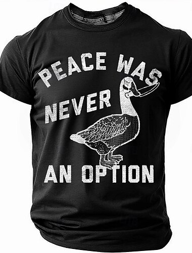  La paix n'a jamais été une option T-shirt humoristique à manches courtes pour homme avec imprimé animalier, col ras du cou, imprimé 3D, mode, décontracté, quotidien, noir, blanc, rouge, été,