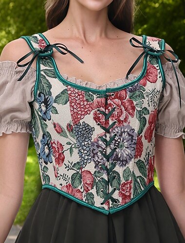  Retro Středověké Renesanční Korzet Kamizelka Prsatější Viking Květinový Maškarní kostým Dámské Keltské Fantazie předvečer Všech svatých Karneval Plesová maškaráda Dovolená Běžné / Denní LARP Dospělé