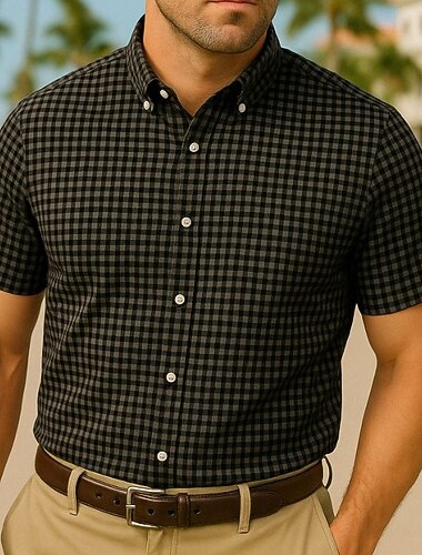  Per uomo Camicia Estiva Camicia casual Camicia da Spiaggia Camicia con Bottoni Nero Rosa Blu marino scuro Manica Corta Quadri Bavero Vacanza Camicia hawaiana Bottonato Abbigliamento Poliestere Moda