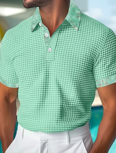  Herr Golftröja Våffelstickad pikétröja Företag Ledigt Klassisk Kortärmad Mode Modern Ensfärgat Hawaii Knappar Sommar Vår Normal Svart Vit Grön Kaki Golftröja