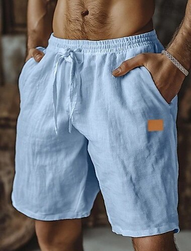  Hombre Pantalón corto Pantalones cortos de lino Pantalones cortos de verano Pantalones cortos de playa Pantalones cortos holgados Correa Cintura elástica Pierna recta Plano Comodidad Transpirable
