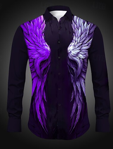  Herren Flügel Hemd Westernhemd Langarm Abstrakt Gothic Freizeitskleidung Ausgehen Frühling Sommer Umlegekragen Bedruckt Button-Down Gelb Rote Purpur