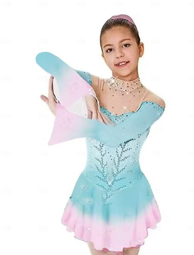  Eiskunstlaufkleid Damen Mädchen Eislaufen Kleid Rosa grün Patchwork Offener Rücken Netzstoff Spandex Dehnbar Training Übung Professionell Eiskunstlaufkleidung Thermowarm Klassisch Kristall / Strass