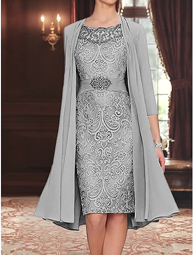  Robe Mère de la Mariée Élégante Simple Col Ronde Longueur Genou Polyester Manches Longues avec Couleur Unie Robe de Graduation 2025