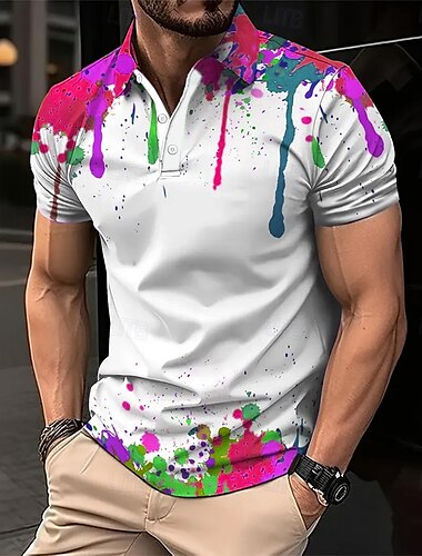  Herren Spritztinte Polo Kurzarm Polo-Shirts Hemden mit Kragen Lässig Outdoor Athleisure Alltagskleidung 3D-Druck Sommer Frühling Herbst Weiß Blau Purpur