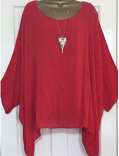  Damen Bluse Einfarbig Basic Lässig Leinenähnlich 3/4 Ärmel Bootsausschnitt Regelmäßige Oberteile Täglich Weiß Pink Rot Grau Sommer