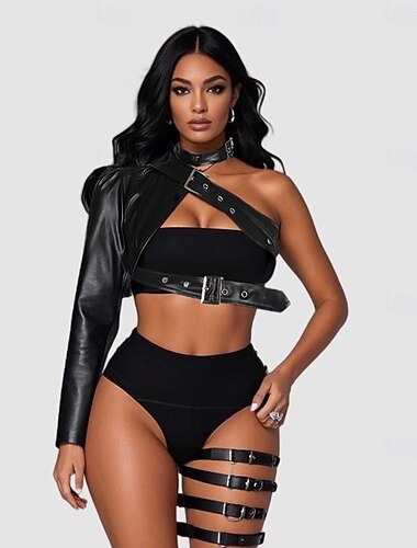  Punk & Gothique Veste Harnais en cuir PU Femmes Halloween Carnaval Boîte de Nuit Défilé de la Fierté Mois des Fiertés Adulte Haut Toutes saisons