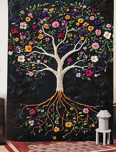  Lebensbaum Hängender Wandteppich Wandkunst Großer Wandteppich Wandgemälde Dekor Foto Hintergrund Decke Vorhang Zuhause Schlafzimmer Wohnzimmer Dekoration Strickeffekt