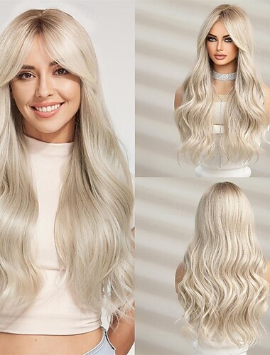  Bruine krullende pruiken voor vrouwen, synthetische pruik met blonde highlights