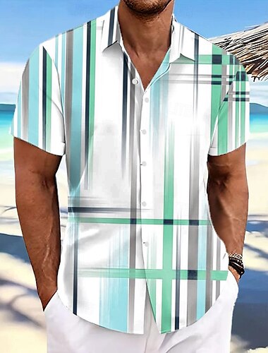  Homme Géométrique Dégradé de Couleur Ligne Chemise Chemise d'été Chemise Boutonnée Manche Courte Mode Décontractée Extérieur Vacances Tenue Quotidienne Été Printemps Col Rabattu Impression 3D