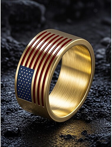  アメリカ合衆国250周年記念男性用ステンレススチールアメリカ国旗リング - 愛国的な独立記念日ジュエリー、退役軍人、軍事サポーター、アメリカの誇りのイベント用のワイドバンドファッションステートメント