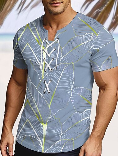  Herren Tropisch Tropische Blumen Hemd Kurzarm T-Shirt 3D-Druck Schnürhals Hemd Urlaub Straße Lässig Täglich Rosa Blau Grün Sommer Frühling Bekleidung S M L XL XXL XXXL