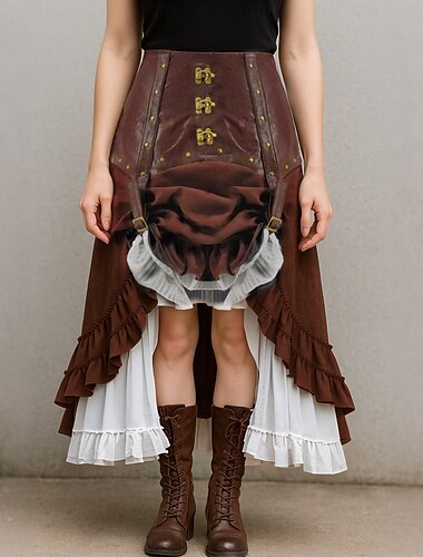  Rétro Vintage Punk & Gothique Médiéval Jupe Ren Faire Fille gothique Volanté Femmes Pirate Fantaisie Steampunk Mascarade Décontracté Quotidien Adulte Jupes