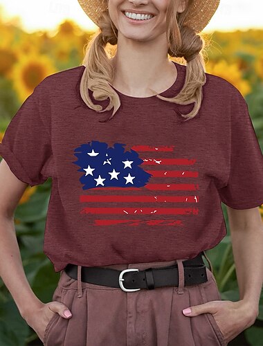  Unabhängigkeitstag 4. Juli USA Flagge T-Shirt Manga Zurück zur Schule USA Flagge Grafik Für Damen Erwachsene Maskerade 4. Juli Heißprägen Festival