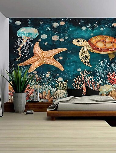  Meereslebewesen-Muster Hintergrund Landschaft hängende Tapisserie Wandbild Kunst große Wandteppich Wandbild Dekoration Fotos Hintergrund Teppich Vorhänge Home Schlafzimmer Wohnzimmer Dekoration