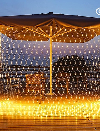  netverlichting buiten kerstversiering 9 kleuren 8 standen afstandsbediening waterdicht aansluitbaar 6m x 4m / 3m x 2m/1,5m x 1,5m voor buiten tuinfeest decor (paars rood) 672/192/96leds 31v