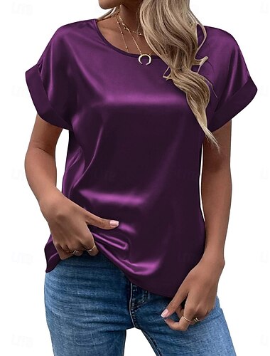  Dames T-shirt Effen Modieus Basic Modern Korte mouw Strakke ronde hals Normale tops Dagelijks Zwart Wit Lichtgroen Blozend Roze Wijn Zomer