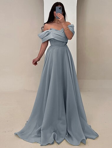  grün-blaues A-Linien-Abendkleid, elegantes Kleid, formelle Hochzeit, bodenlang, ärmellos, trägerlos, Satin mit Rüschen, 2025