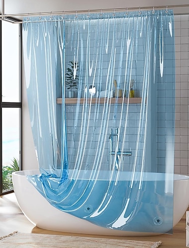  シャワーカーテンライナー、プラスチックシャワーライナーPEVA 183cm*183cm 72x72"軽量防水シャワーカーテン、マグネットと錆びないグロメット付き、クリアブルー
