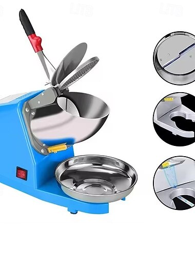  Broyeur à glace électrique, machine à glace pilée, machine à cône de neige avec bol en acier inoxydable, rasoir à glace pour crème glacée, cocktails, jus froids et smoothies