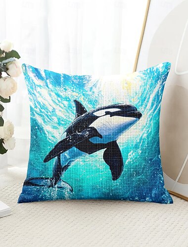  Copripiumino Decorativo Creature Marine 1PC Copricuscino Quadrato Morbido per Letto Soggiorno Divano Sedia Orcinus orca
