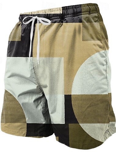  Men's Geometric Color Block Grid / Plaid Swim Shorts Board Shorts Swimming Trunks Mid Waist Streetwear Hawaiian Beach Vacation Wear Side Pockets Mesh Lining Elastic Drawstring Waist Designer Clothing