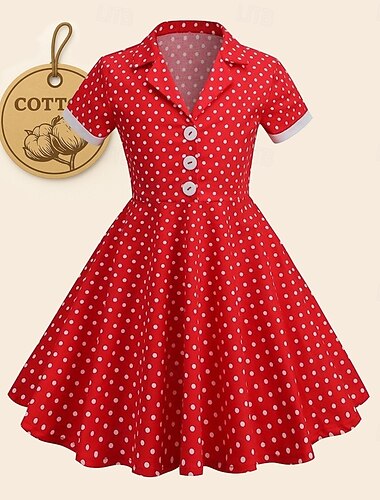  Polka-Dots 1950er Jahre Grease-Outfits Cocktailkleid Kleid A-Linien-Kleid Flair-Kleid Polka-Dots Fancies Kleid Mädchen Weihnachten Halloween Karneval Event  Party Cocktailparty Abschlussfeier
