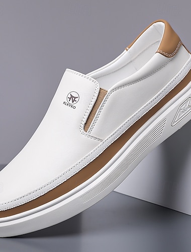  vita slip-on sneakers för män med pu-accenter – fashionabla lätta skor för streetwear, resor och vardagliga outfits