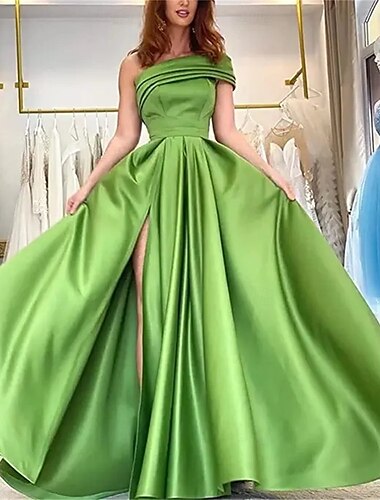  A-Line Quinceanera Dresses Elegant Dress Wedding Wedding Guest Floor Length Sleeveless One Shoulder Polyester Backless with Slit