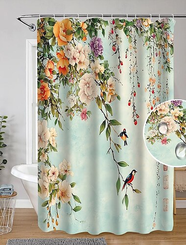  Douchegordijn met Haken 180cm*180cm (70"*70") Polyester Wasbaar Waterproof Patroon Badkamer Badkuip Decor Bloemige Vogel Plant