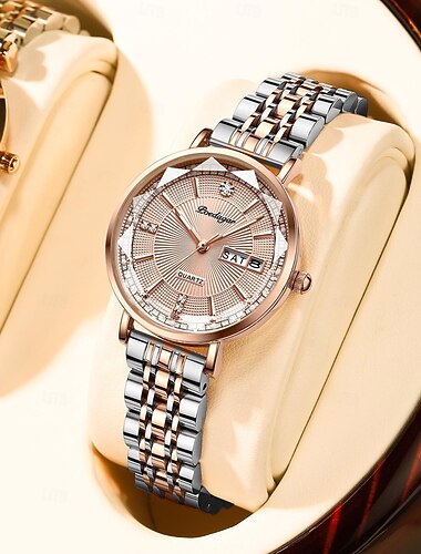  Prezent na Dzień Matki dla kobiet Zegarek kwarcowy Zegarek na nadgarstek Retro vintage Kryształowy zegarek Luminous datownik kalendarza tygodniowego Wodoodporny zegarek ze stali nierdzewnej