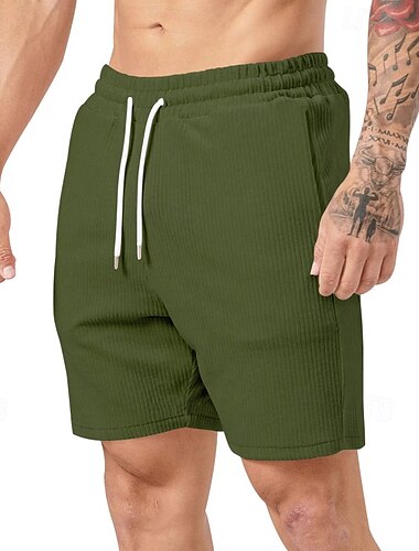  Herren Shorts Strandshorts Laufshorts Freizeitshorts Cordshorts Tasche Kordelzug Elastischer Bund Einfach Komfort Atmungsaktiv Knielang Sport im Freien Täglich Ferien Urlaub Klassicher Stil Schwarz