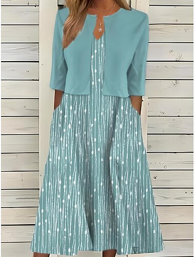  Ensemble de robe pour femmes robe midi robe évasée cocktail floral demi-manche col en V invité de mariage quotidien rose vert gris été printemps coupe ample