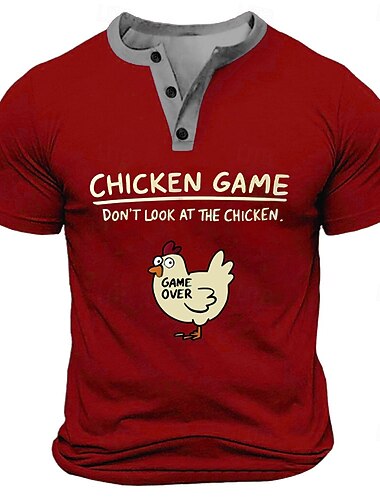  Herren Kurzarm Henley T-Shirt Lustiges Hühnerspiel Nicht auf das Huhn schauen Grafik T-Shirt