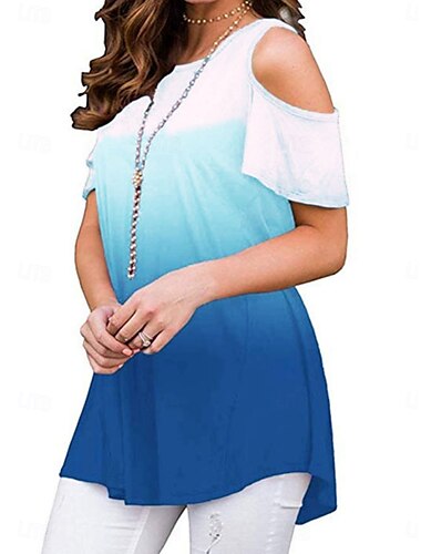  Dames Hemdje Tanktop Ombre Dagelijks Casual Korte mouw Strakke ronde hals Normale tops Dagelijks Afdrukken Blozend Roze Wijn Marineblauw blauw Zomer