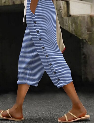  Femmes Pantalon capri Slacks Streetwear Occasionnel Longueur mollet Naturel Rayé Avec Poches Conception à cordon élastique Confortable Fête Sortir Week-end Magenta Gris Blanche Bleu Été Coupe