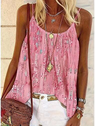  Damen Trägertop ärmellos Batik Bohème Vintage täglich ärmellos Träger Rundhalsausschnitt reguläre Tops täglicher Rückenausschnitt Druck pink blau fuchsia sommer frühling
