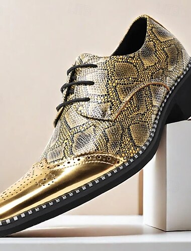  herenschoenen - goud en zwart pythonpatroon met strass-details voor dansfeesten en speciale evenementen
