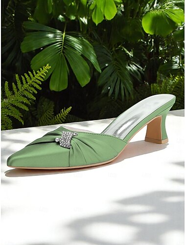  dames gouden satijnen strik-versierde kitten heel muiltjes – elegante puntige instappers voor avond & date night