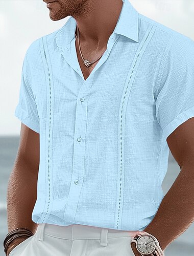  Pánské Košile Lněná košile Košile Guayabera Letní košile Plážová košile Havajská košile Pevná barva Dovolená ulice Bílá Světlá růžová Světle modrá Krátký rukáv Límeček Léto Jaro léto Oblečení
