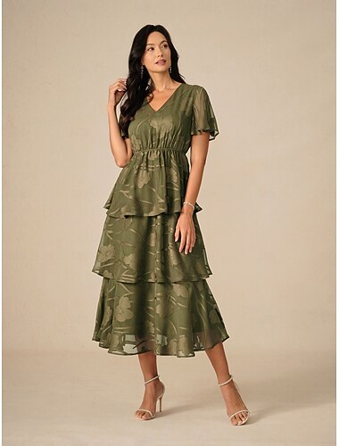 نسائي فستان طويل فستان شكل حرف A أنيق رسمي أكمام واسعة ضيف حفل زفاف حفلة كوكتيل عادي سهل كم قصير V رقبة زيتي الصيف   نسائي فستان طويل فستان شكل حرف A أنيق رسمي أكمام واسعة ضيف حفل زفاف حفلة كوكتيل عادي سهل كم قصير V رقبة زيتي الصيف