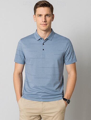  Herrenhemd Seide Baumwolle Lyocell Mischung Business Casual Revers Kurzarm formell hochwertig Jacquard Knöpfe Sommer hellblau dunkel marineblau