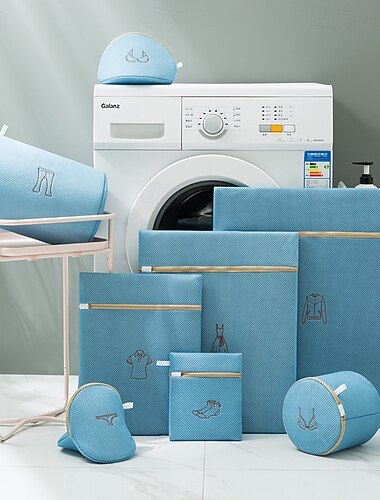  Lot de 8 sacs à linge en maille pour linge délicat, brodés couleur morandi, sacs de lavage en machine épais et indéformables pour lingerie, jeans, chemisiers, bas, soutien-gorge, idéal pour la maison