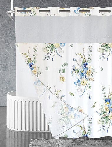  Keine Haken Duschvorhänge 200 cm hoch duschvorhang waschbar blumen extra lange Badewannenvorhänge mit Snap-in Liner botanische wasserdicht Gewebe Badezimmer Duschvorhang-Sets