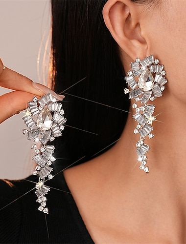  Plata Zirconia Cúbica Pendients de aro Estilo retro Geométrico Gota Vintage Moda Aretes Joyas Plata Para Boda Fiesta Festivos 1 Par