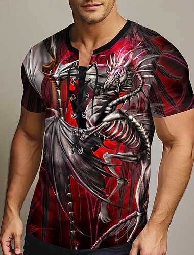  Homme Dragon Chemise Manche Courte T-shirt Impression 3D Col à lacets Chemise Mode Exagéré Rue Occasionnel Quotidien Rouge Été Printemps Vêtement Tenue S M L XL XXL XXXL