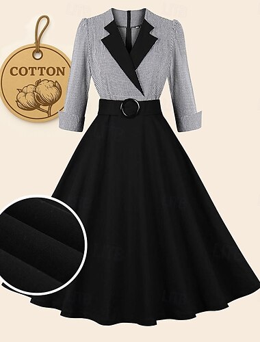  Retro Vintage 1950er Vintage-Kleid Cocktailkleid Swing-Kleid Ausgestelltes Kleid Kariert Damen Maskerade Party / Abend Junggesellinnenabschiedsparty Erwachsene Kleid Abschlussballkleider